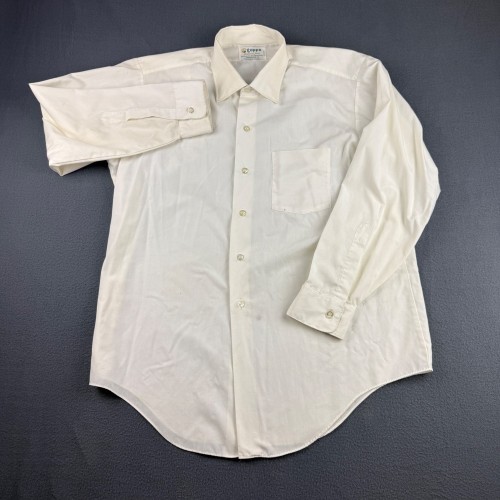 Vintage Topps Sanforized Shirt Men's 16 32 White Permanent Press Dress Solid